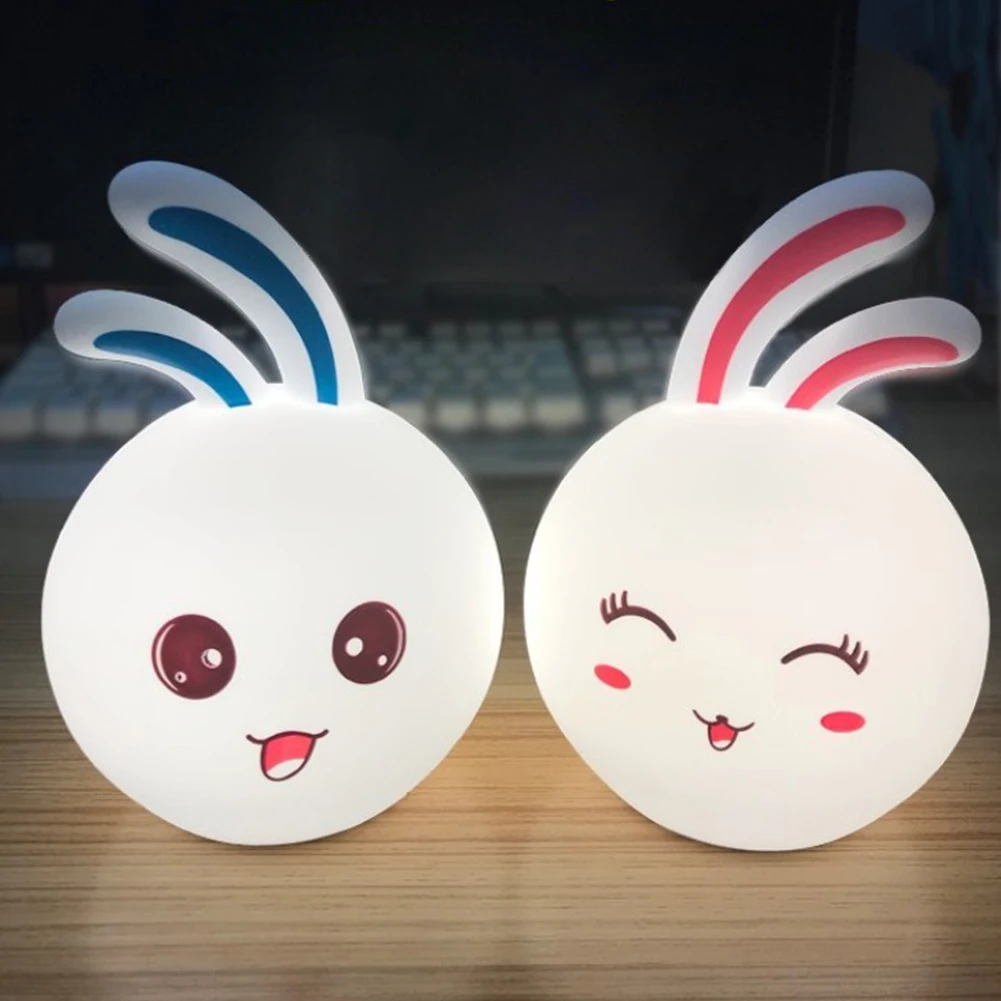 

Rabbit Bedside Portable Gift Night Light Baby Kids Room Touch Dimming Cute LED Colorful USB Rechargeable Soft Silicone Bedroom
