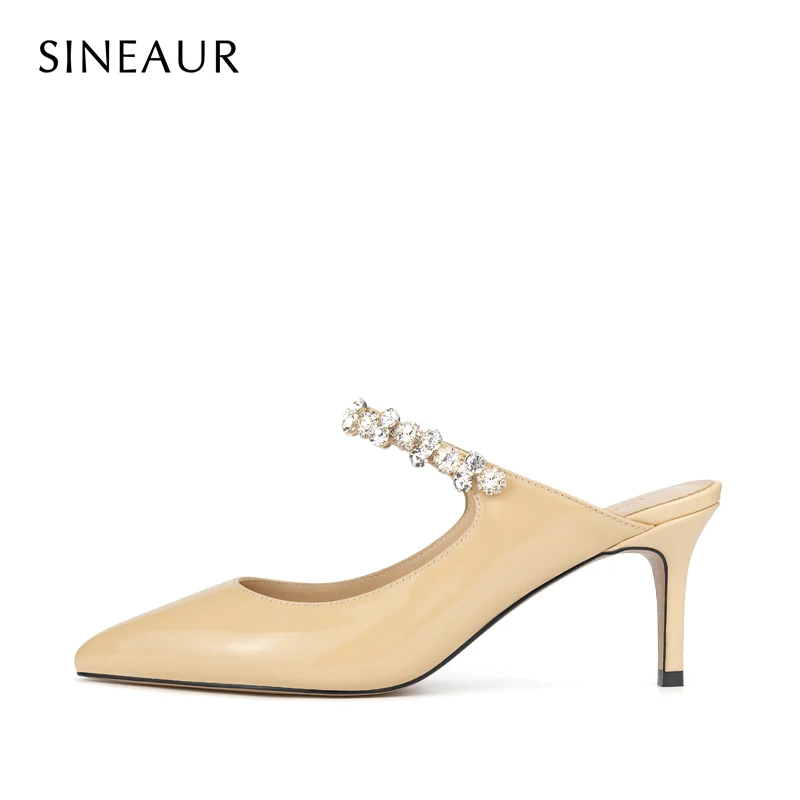 

SINEAUR Women Shoes 2021 Summer High Thin Heels Pointy Toe Pumps Slip On Crystal Strap Sandal Fashion Plus Size 35-45