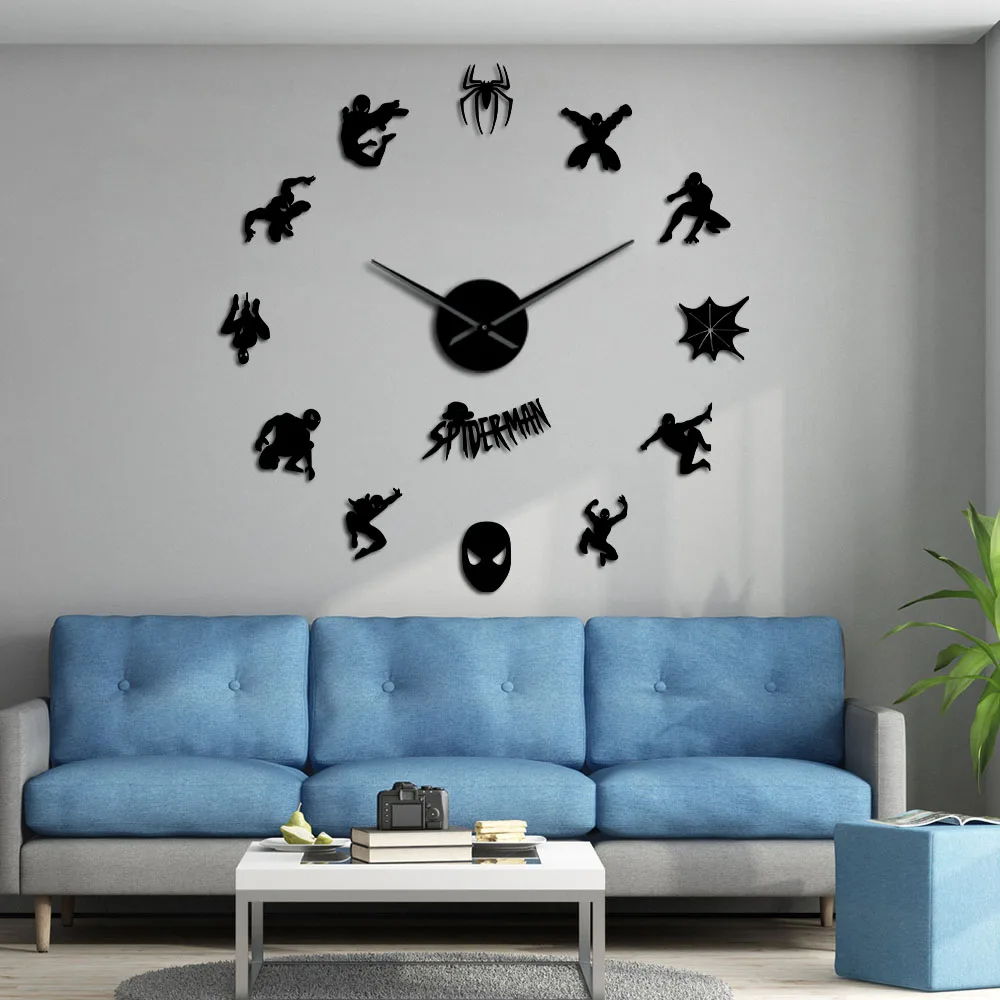 Гигантские настенные часы с фигурным супергероем Декор для дома детская комната
