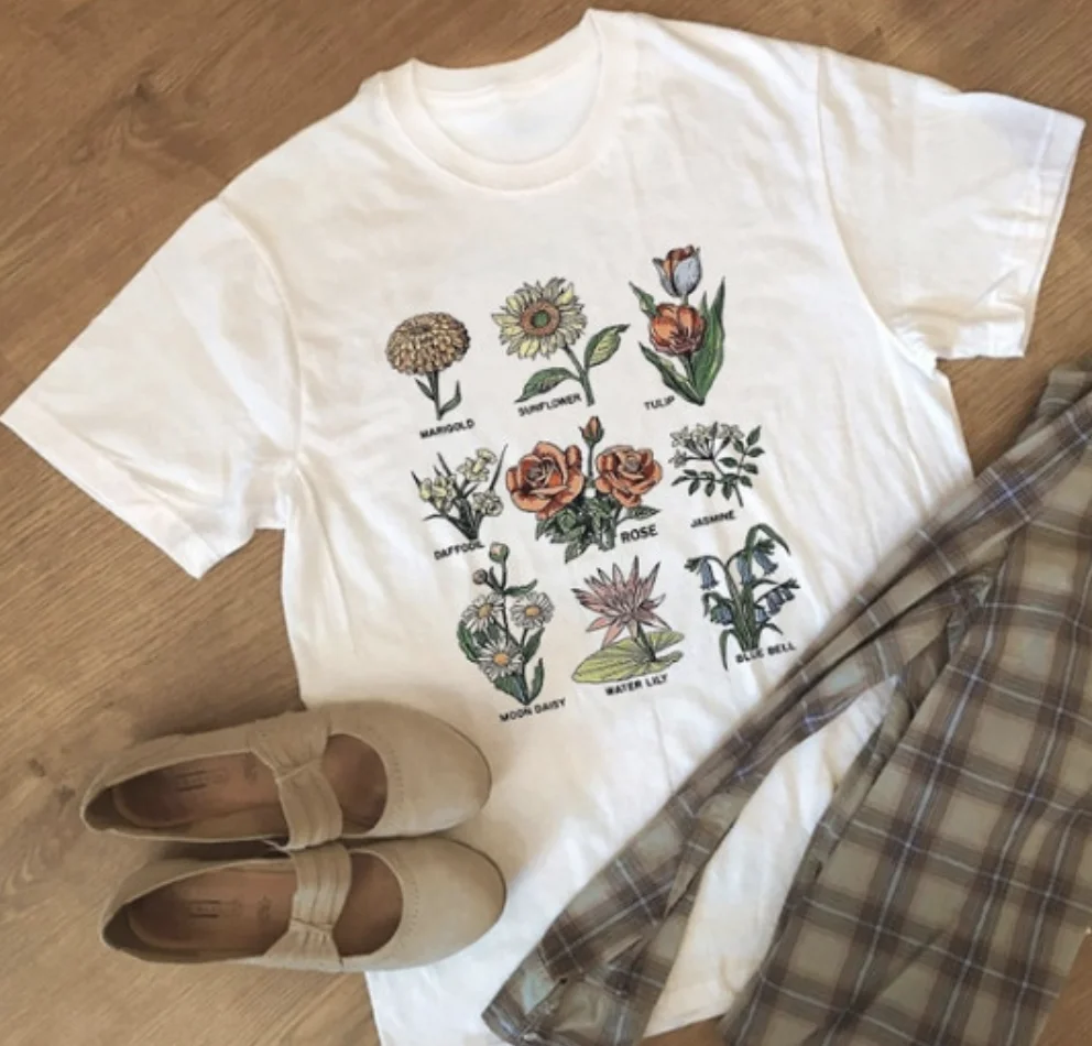 С принтом в виде подсолнухов женские футболка 90s эстетическое Харадзюку уличная