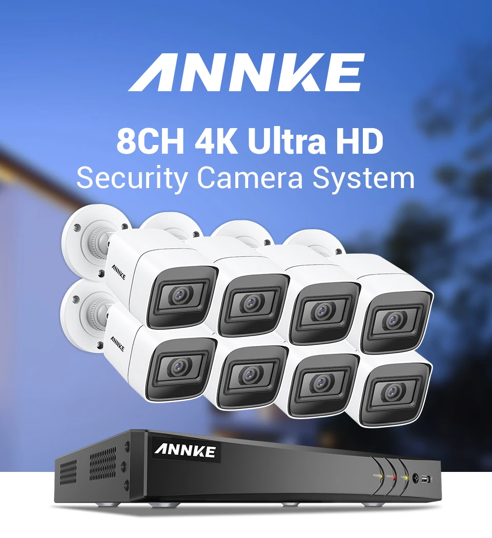 ANNKE 4K HD ультра прозрачная 8-канальная система безопасности Видео H.265+ DVR с 8 шт. 8MP ИК Открытый всепогодный CCTV камера видеонаблюдения комплект