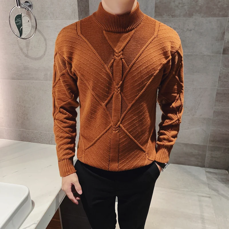 Зимний толстый теплый мужской свитер с воротником средней высоты Брендовые