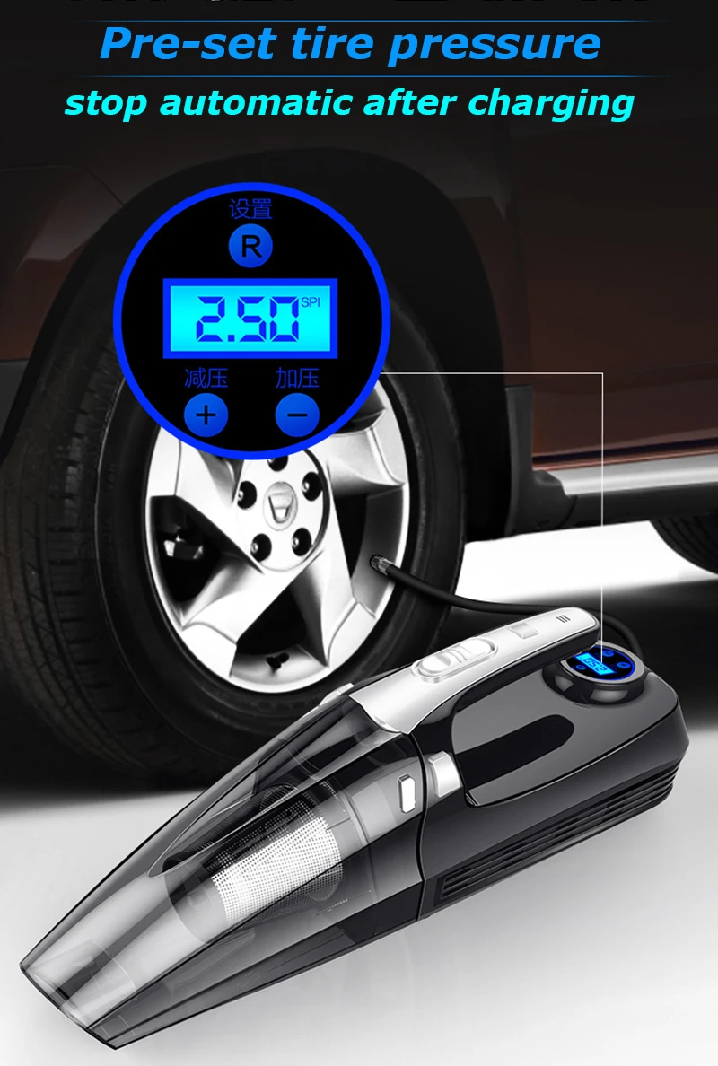 Портативный автомобильный пылесос 4 в 1 120 Вт с цифровым дисплеем |