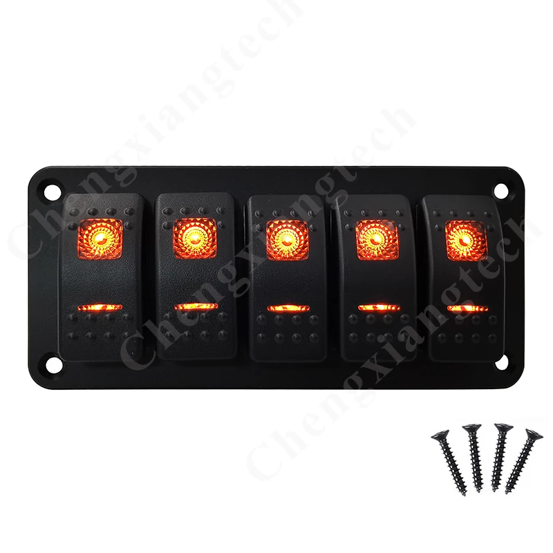 

12v 24v Car Boat 5 Gang Aluminum Rocker Switch Panel Orange Led 5Pin SPST On Off Toggle Switch DIY Accessories