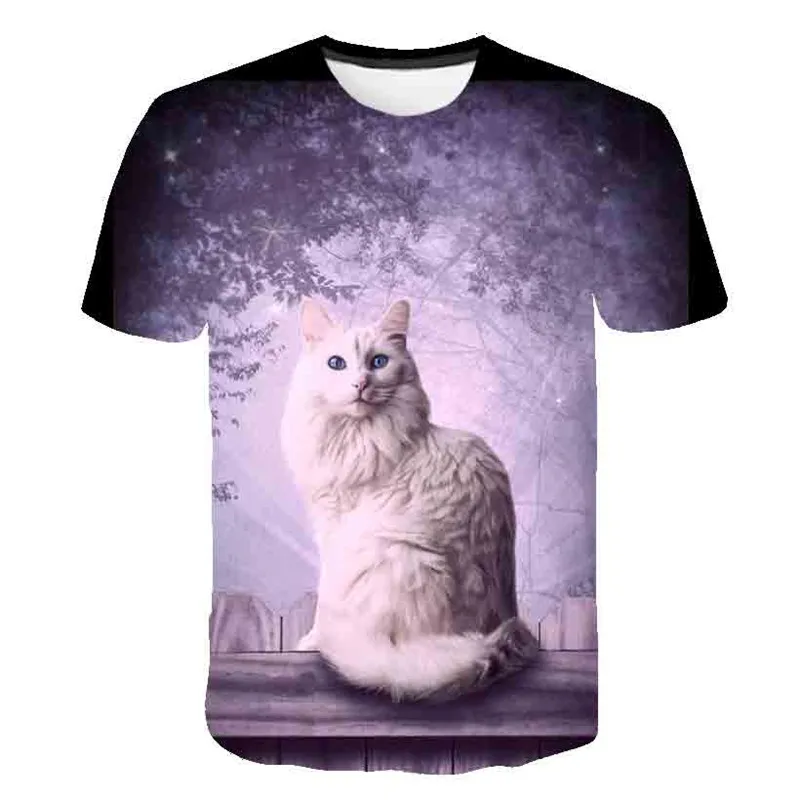 

Summer 2021 Kids Cartoon Cat T-shirt 3D Girl Print Kids Streetwear Kids Clothing Fun Baby T-shirt O Neck T-shirt