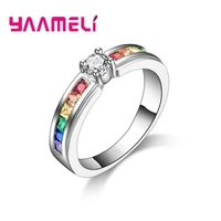 real 100 925 sterling silver rainbow cubic zircon rings for women wedding lovely engagement proposal ring accessory
