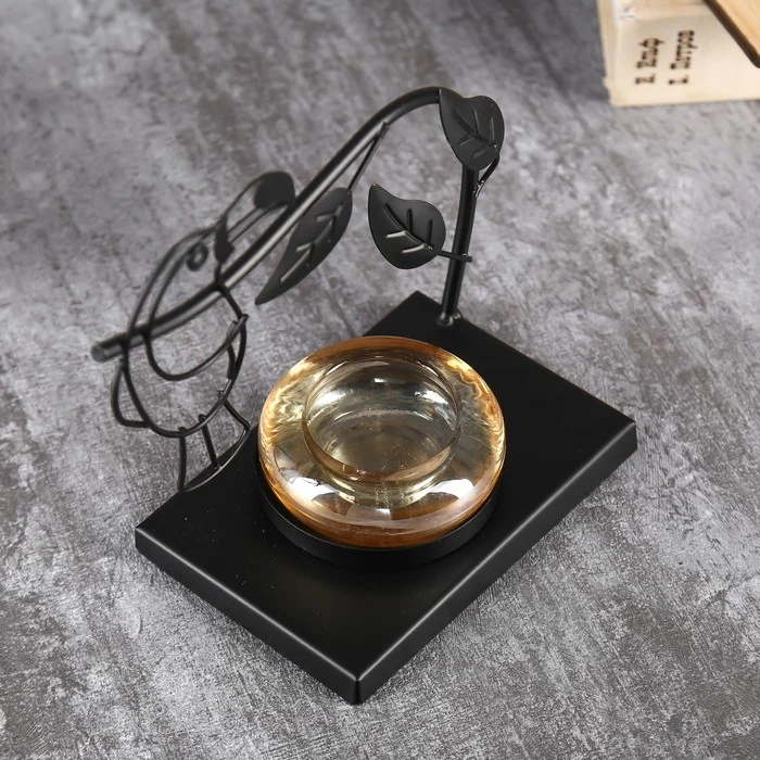 Candlestick metal glass for 1 candle &quotToucan on a branch" black 13.5x15x8 cm 4762512 Home decor Holders Candles Garden | Дом и сад