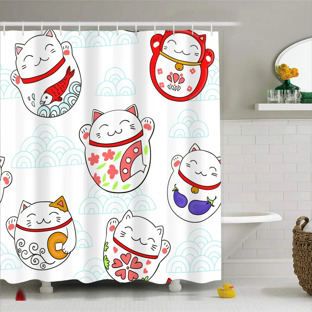 Серия Lucky Smile Cat занавеска для душа с крючками 3D прочная водонепроницаемая