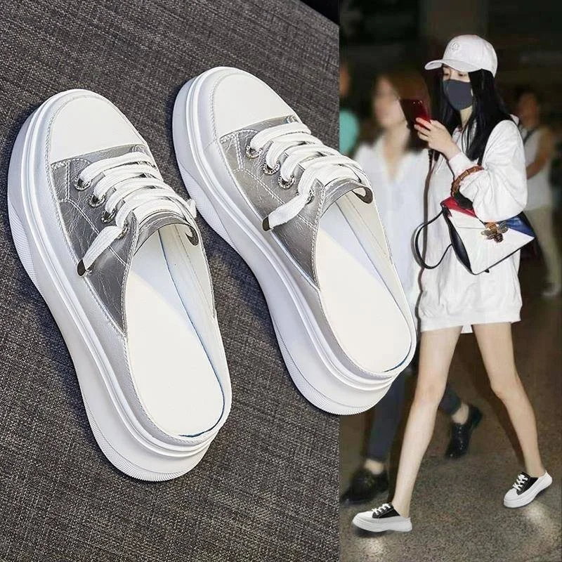 

comemore New Slippers for Women Summer Korean Version Thick Bottom Pedal Platform Shoes Flats Women's White Shoes Sneakers Femme