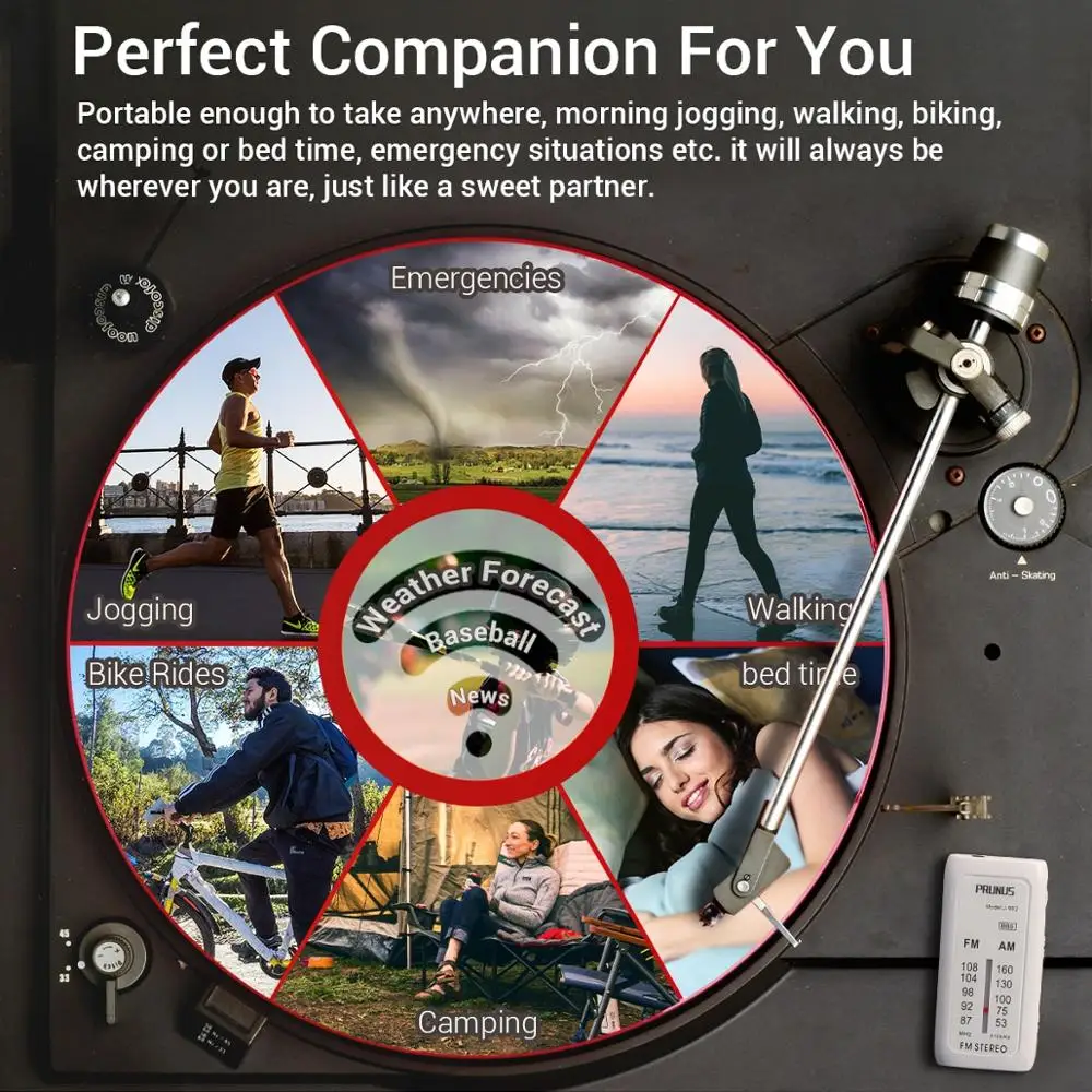 Портативное карманное радио PRUNUS FM /AM 2 диапазона бас стерео мини-приемник с
