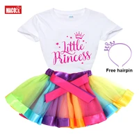 2021 kids girl birthday tutu dress set black cartoon shirt set princess girl set dress party light dresst shirt 3 4 5 6 7 years