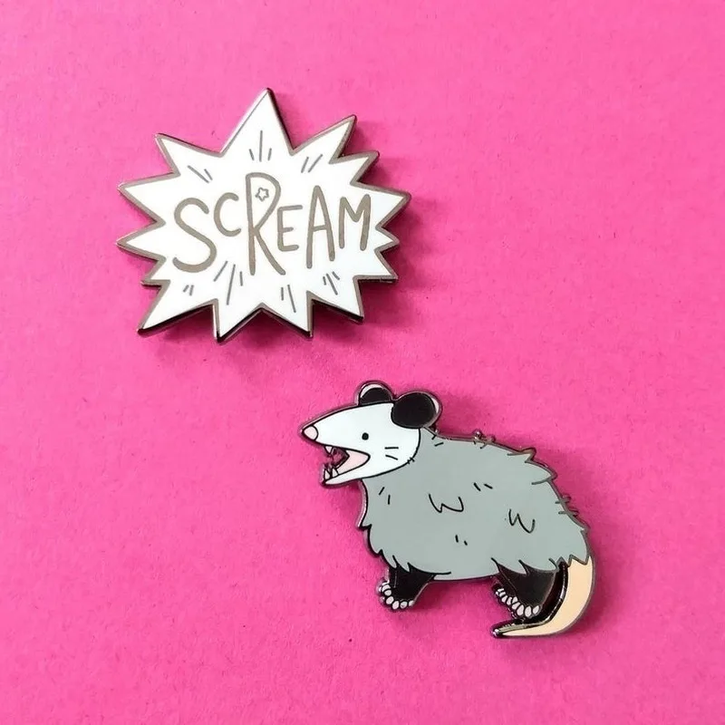 Cute Screaming Opossum Soft Enamel Pins Kawaii Rat Brooch Lapen Pin Metal Fashion Animal Badge Backpack Decor Jewelry Gift | Украшения и