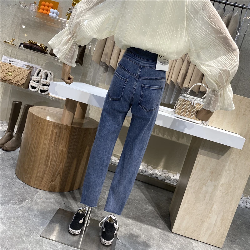 

Niche Design Single-breasted Slim Stretch Jeans 2021 New Super High Waist Hip-Up Pencil Pants