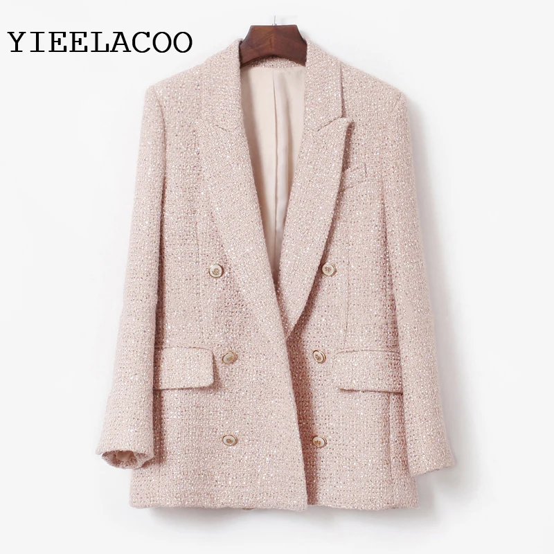 High-end custom sequined lotus root pink small fragrant tweed jacket, ladies' blouse, suit jacket, one-piece women's top