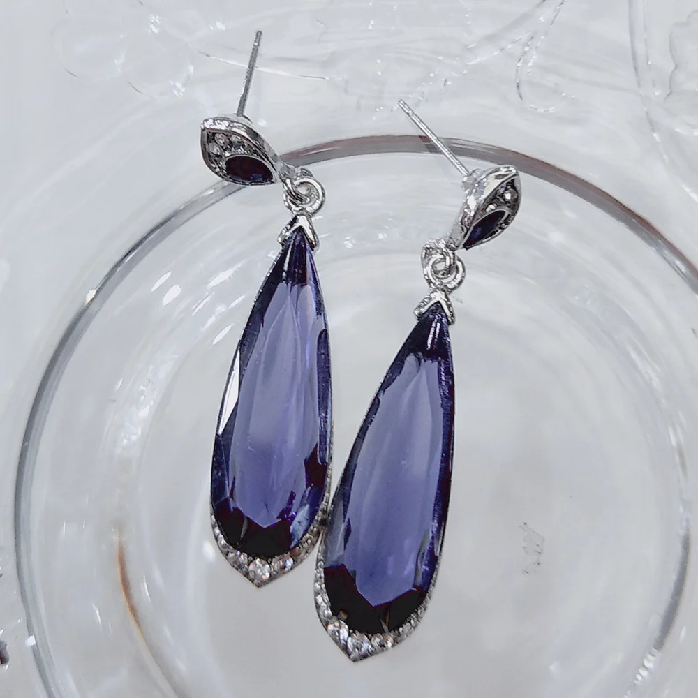 

Creative Retro Blue Crystal Drop Earring Classic Vintage Lady Dangle Earrings Fashion Jewelry for Women Party Best Gift 50Q873