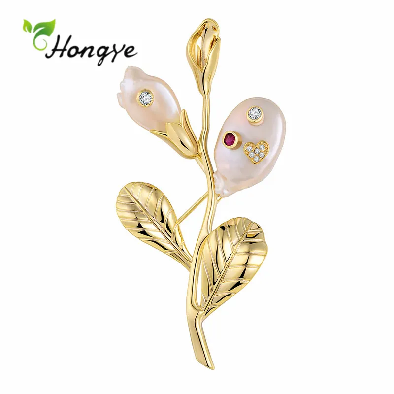 Hongye Leaf жемчужные броши для женщин девушек Элегантная Брошь значок золотой цвет
