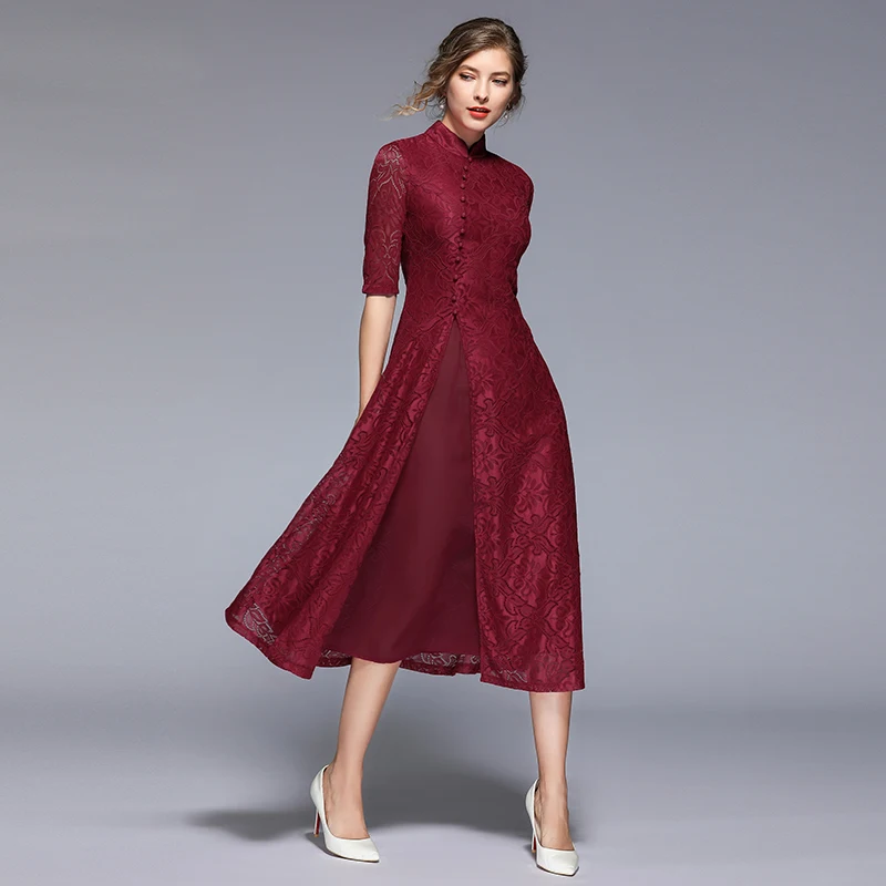 

Женская мода стильное винтажное кружевное платье без рукавов, Разделение Платья Vestidos De Festa вечернее платье Cheongsam лето элегантное вечернее п...