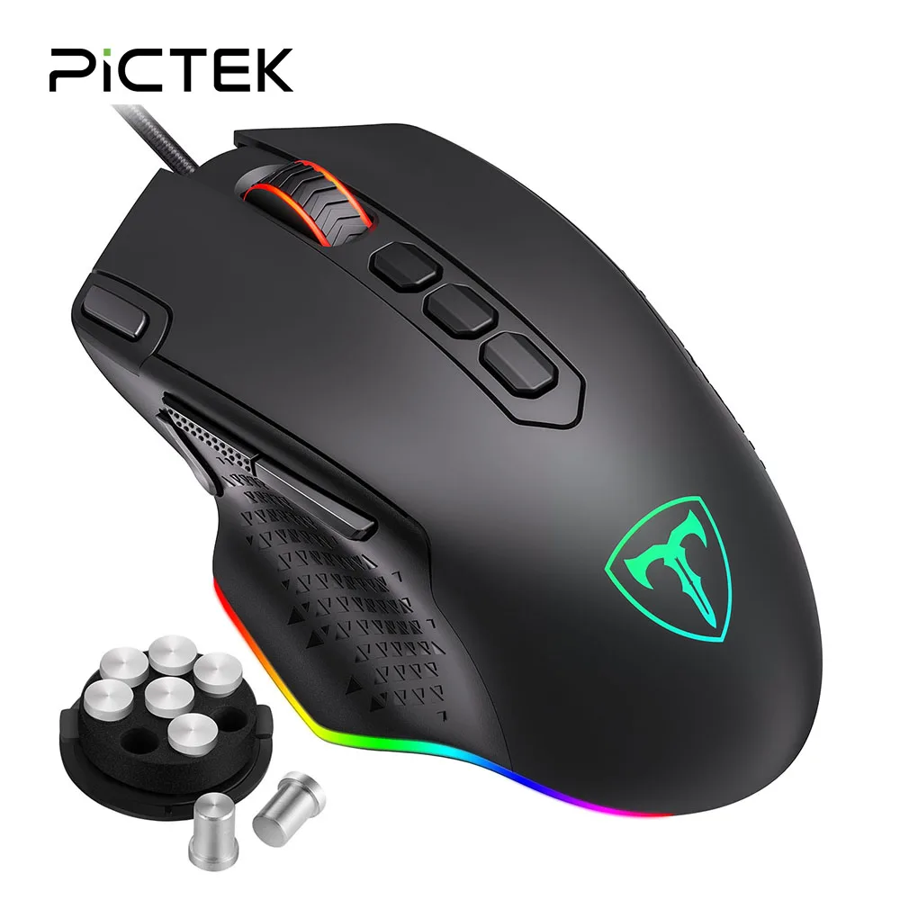 PICTEK 12000DPI эргономичная проводная игровая мышь USB компьютерная мышь Gamer с подсветкой RGB 10 кнопок для компьютерных мышей - изображение