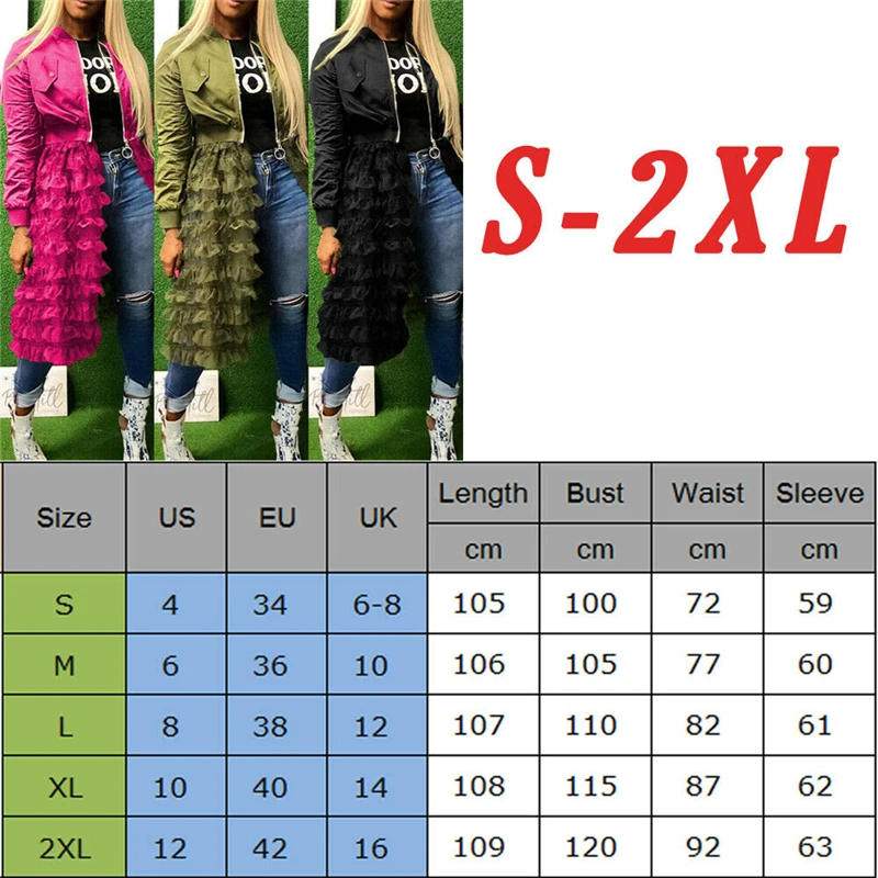 

Hirigin Women Ruffled Mesh Sheer Patchwork Long Jacket Casual Long Sleeve Zipper Pocket Coat High Street Wear