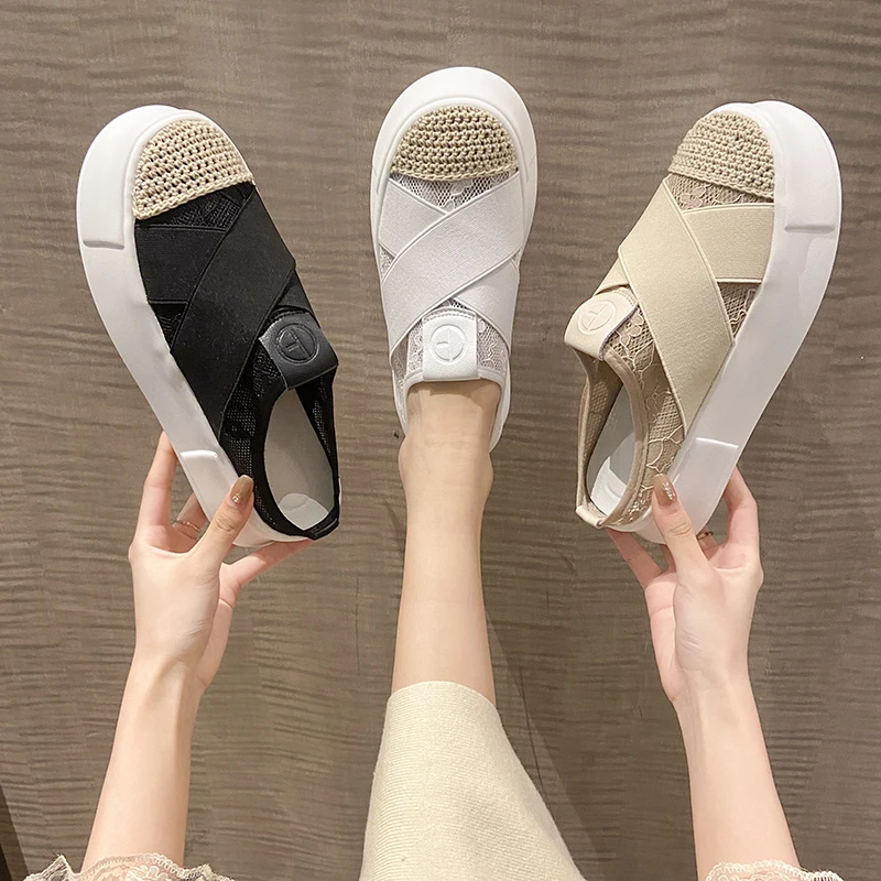 

Женские летние шлепанцы Baotou, новые модные простые сетчатые дышащие легкие повседневные шлепанцы на платформе