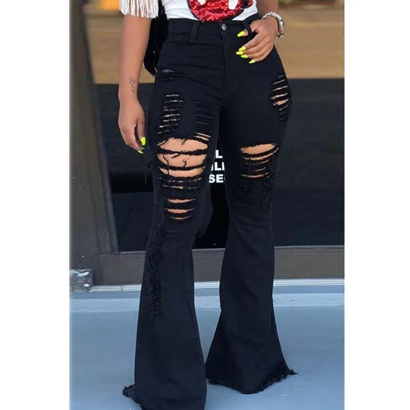 

Women Denim High Waist Flare Jeans Boyfriend Ripped Calca Jeans Lady Skinny Bell Bottom Jeans Pants Wide Leg Mom Jeans Plus Size