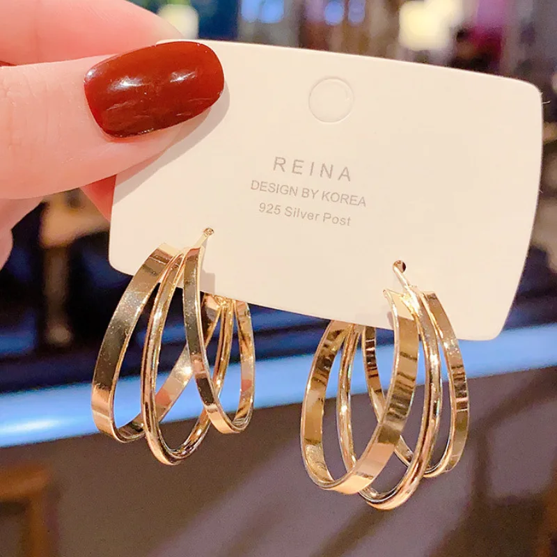 Классические серьги кольца с тройной цепочкой популярные модные массивные