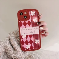 retro sweet girls sakura geometry art leather emboss phone case for iphone 11 12 13 pro max xs max xr x 7 8 plus case cute cover