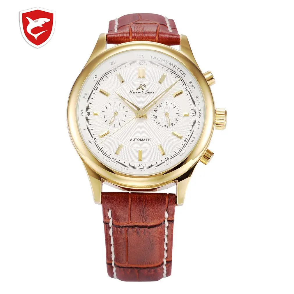 Роскошные брендовые черные и золотые часы KS С автоматическим отображением даты