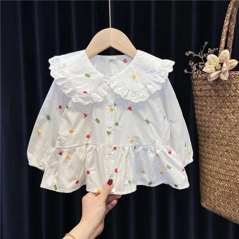 Детские рубашки для маленьких девочек новинка 2021 весенние хлопковые топы