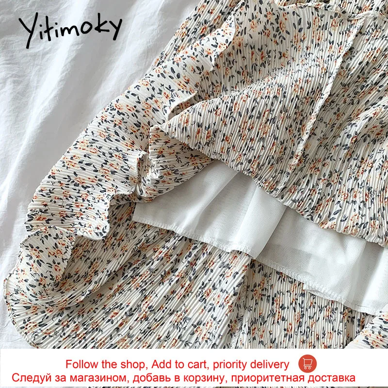 

Yitimoky Skirt Womens 2021 Spring Korean Fashion Office Lady Elastic High Waist Floral Print Vintage Casual A-Line Midi Skirts