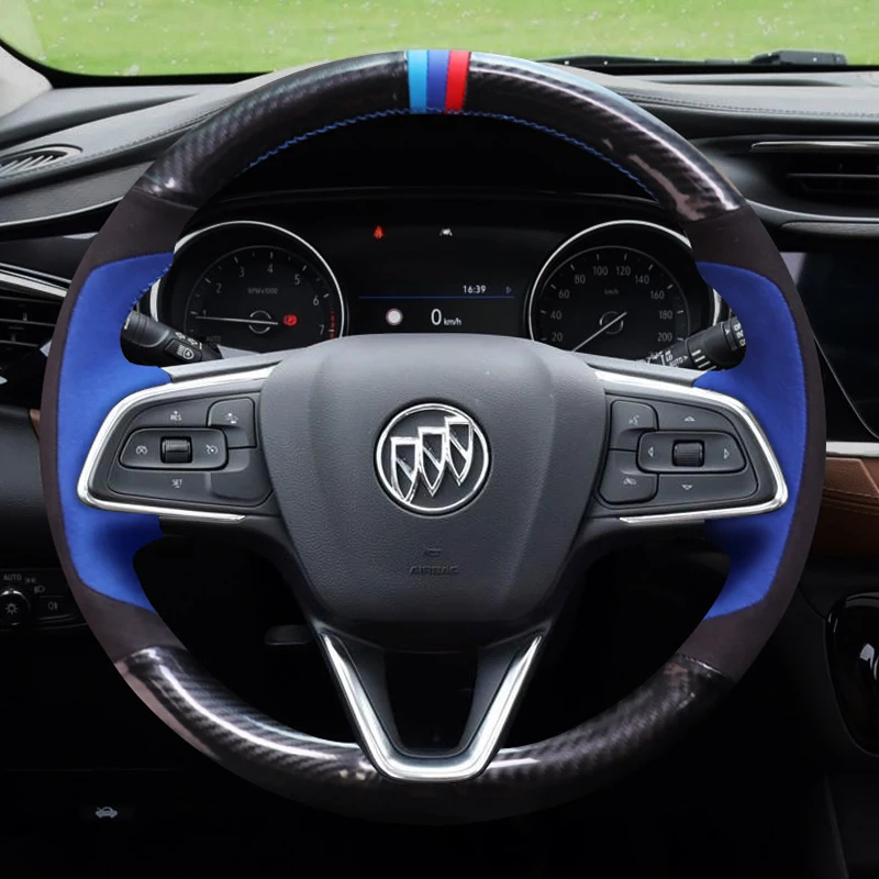 

Для Buick Aballero Королевский бис Encore чехол рулевого колеса автомобиля настроить углеродное волокно замша кожа ручная работа скользящий тонкий