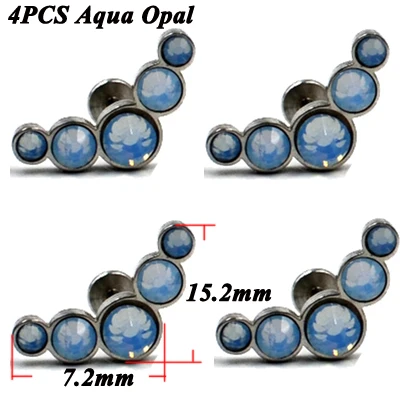 4pcs Aqua Opal 4 шт. G23 Титан и хирургическая сталь внутренний резьбовой опал ухо траг серьги, Надеваемые На ушной хрящ Лабрет расширитель для пирсинга ювелирные изделия 16 г - Окраска металла: 4pcs Aqua Opal