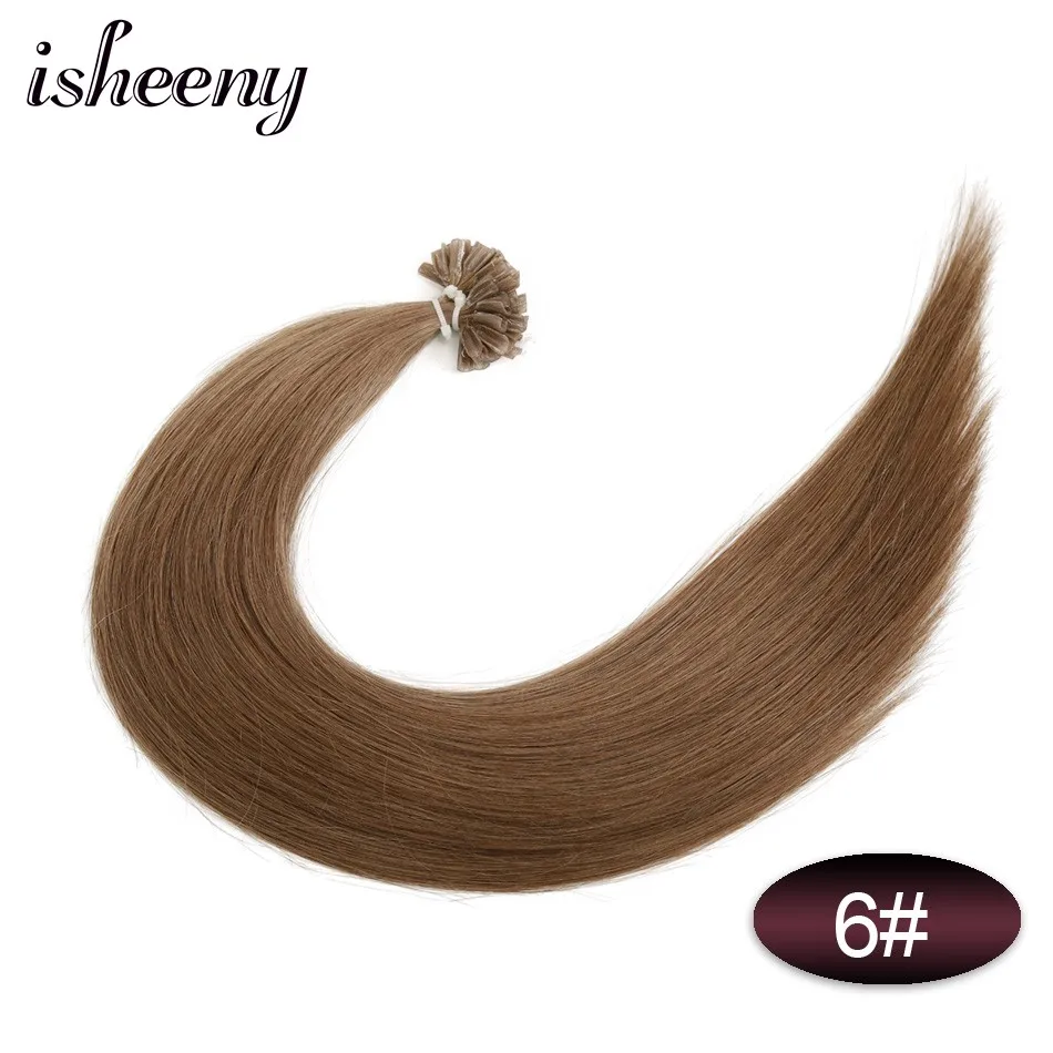 #6 Isheeny, 12 дюймов, 14 дюймов, 18 дюймов, 20 дюймов, 22 дюйма, накладные волосы, 0,5 г, Remy, u-образные, прямые, предварительно склеенные человеческие волосы на застежке - Цвет: #6