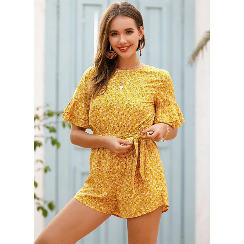 Новинка женские богемные комбинезоны с цветочным принтом Женский Летний Пляжный