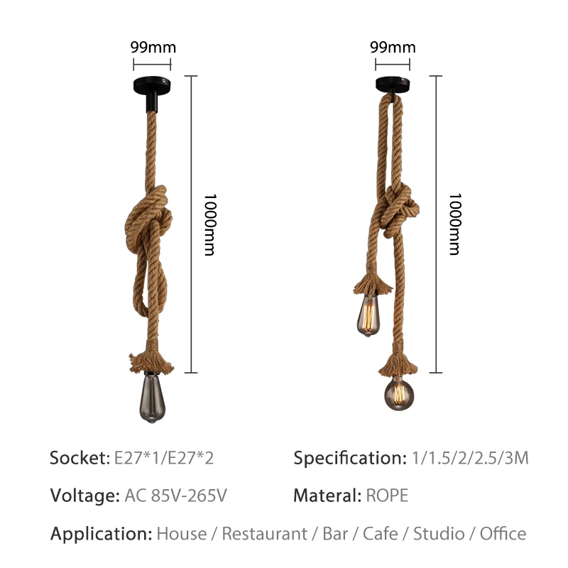 Винтажная подвессветильник веревка E27 1 м 5 2 3 85-265 в