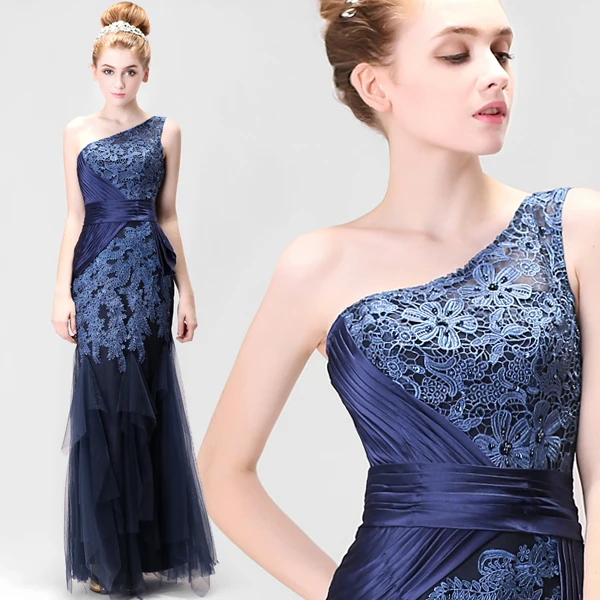 

Синее кружевное платье на одно плечо с аппликацией, новый дизайн, длинное платье для выпускного вечера 2018, vestido de festa longo robe de soiree, платья подру...