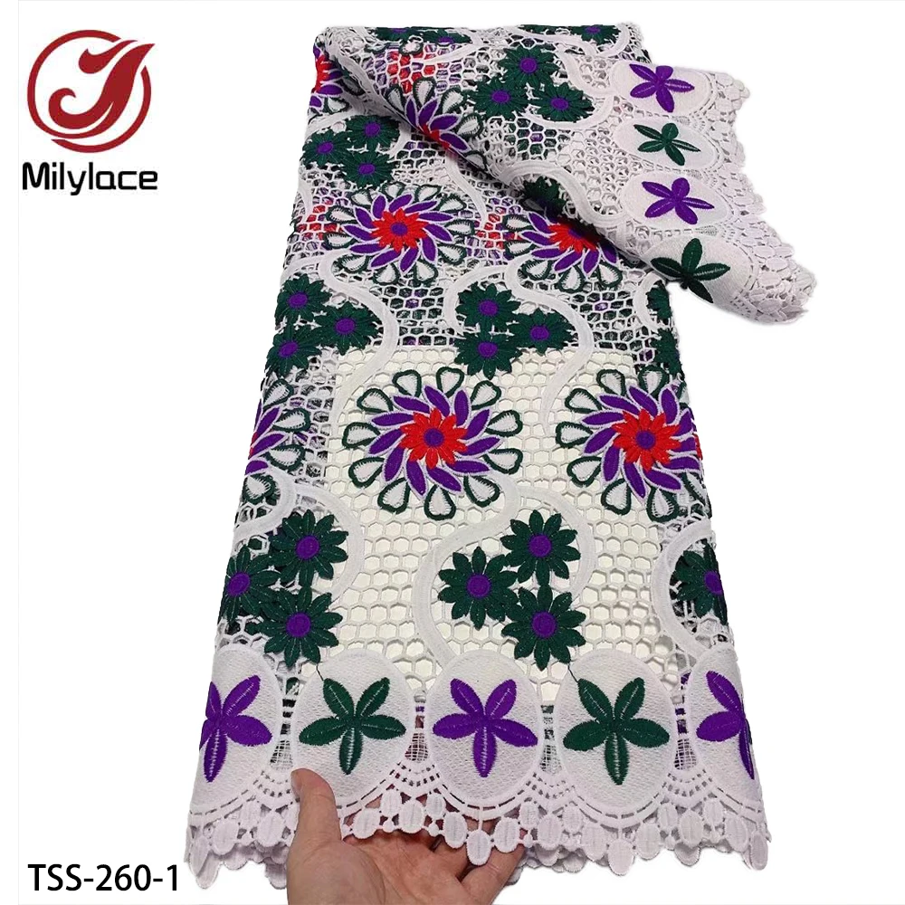 

Guipure Cord Lace Fabric High Quality Embroidered Lace Fabric Lace with Water Soluble Lace Fabric of 9 colors for Dress TSS-260