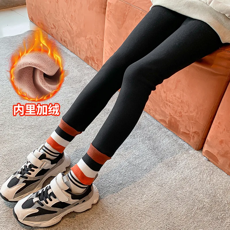 

Teen Girls Leggings Outer Pants Winter Children's Plus Velvet Thickened High Waist Warm Trousers for School Sport Pants