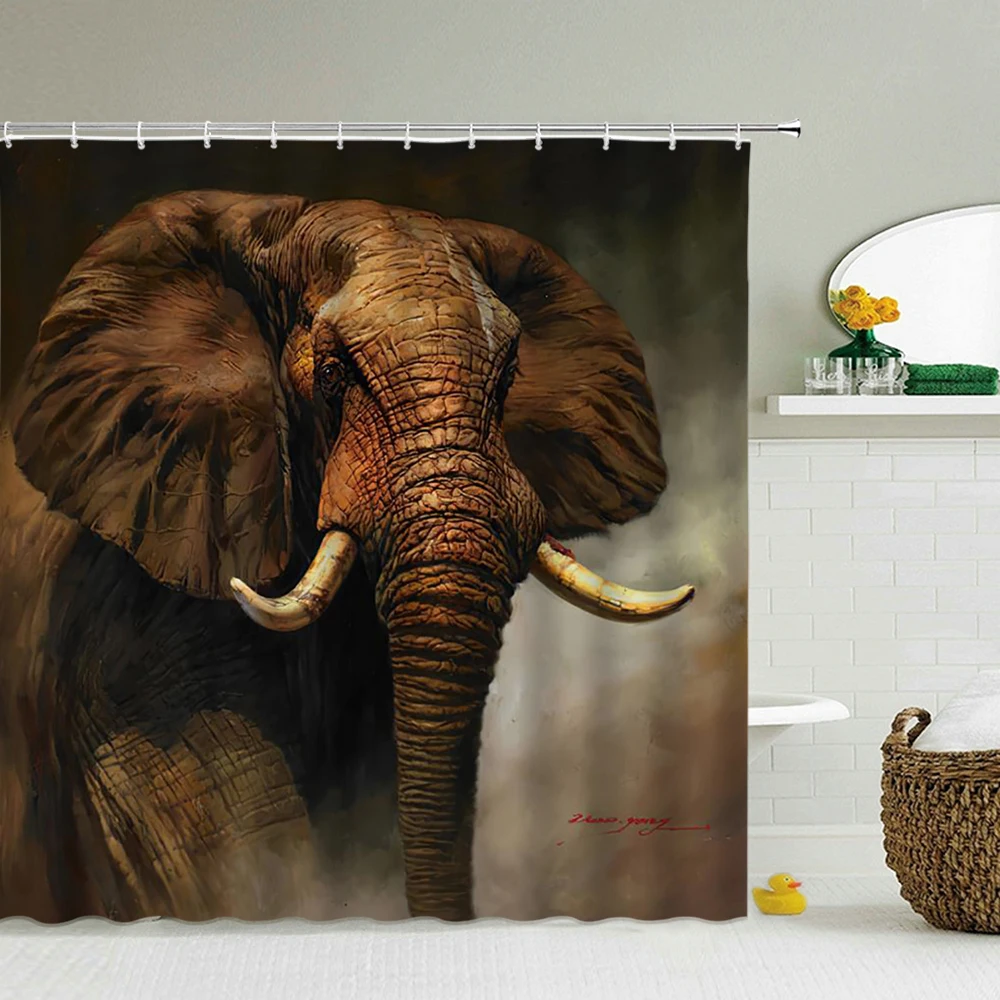 Водонепроницаемая занавеска для душа с рисунком лошади слона 180*200 см | Дом и сад