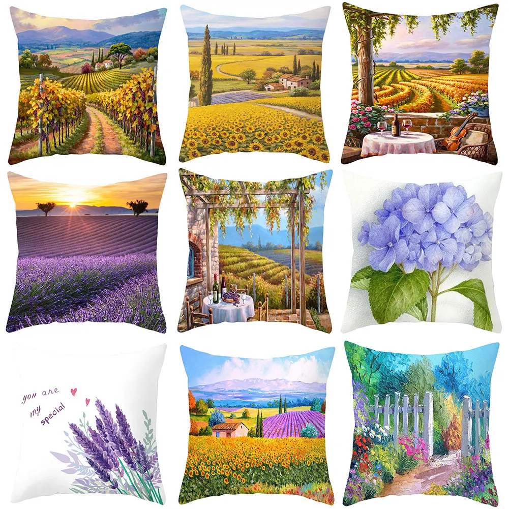 

Lavender Sunflower Print Home Sofa Throw Pillow Case Dust Cover Car Office Decor