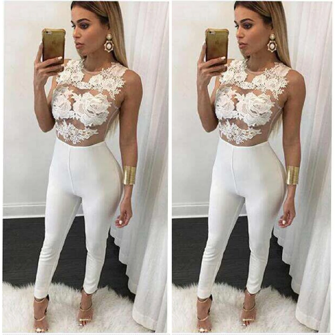 Женский сексуальный летний кружевной комбинезон 2020 с вырезами Облегающий