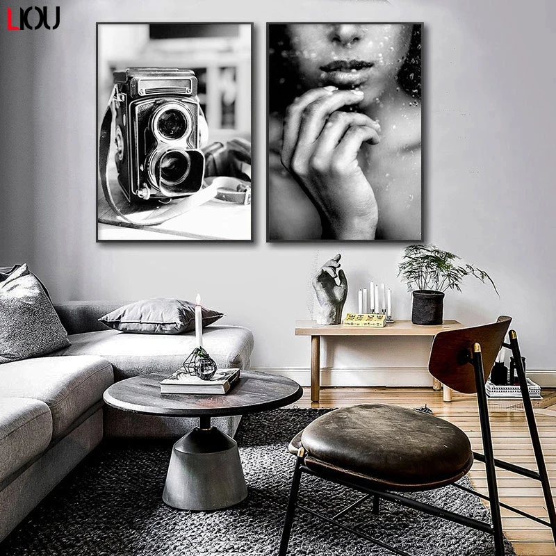 Модный плакат черно-белая леди классическое художественное окошко Картина на