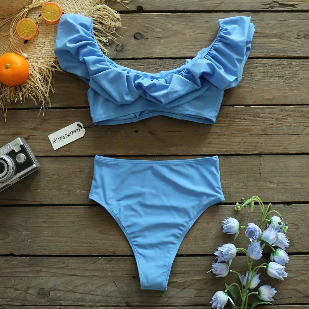 Новинка 2021 сексуальный синий цвет женский купальник-бандо комплект бикини с