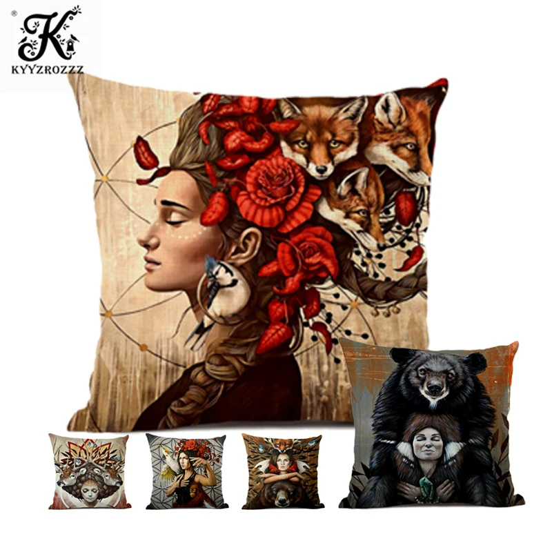 Наволочка для подушки с животными и человеческими узорами льняная наволочка 45x45