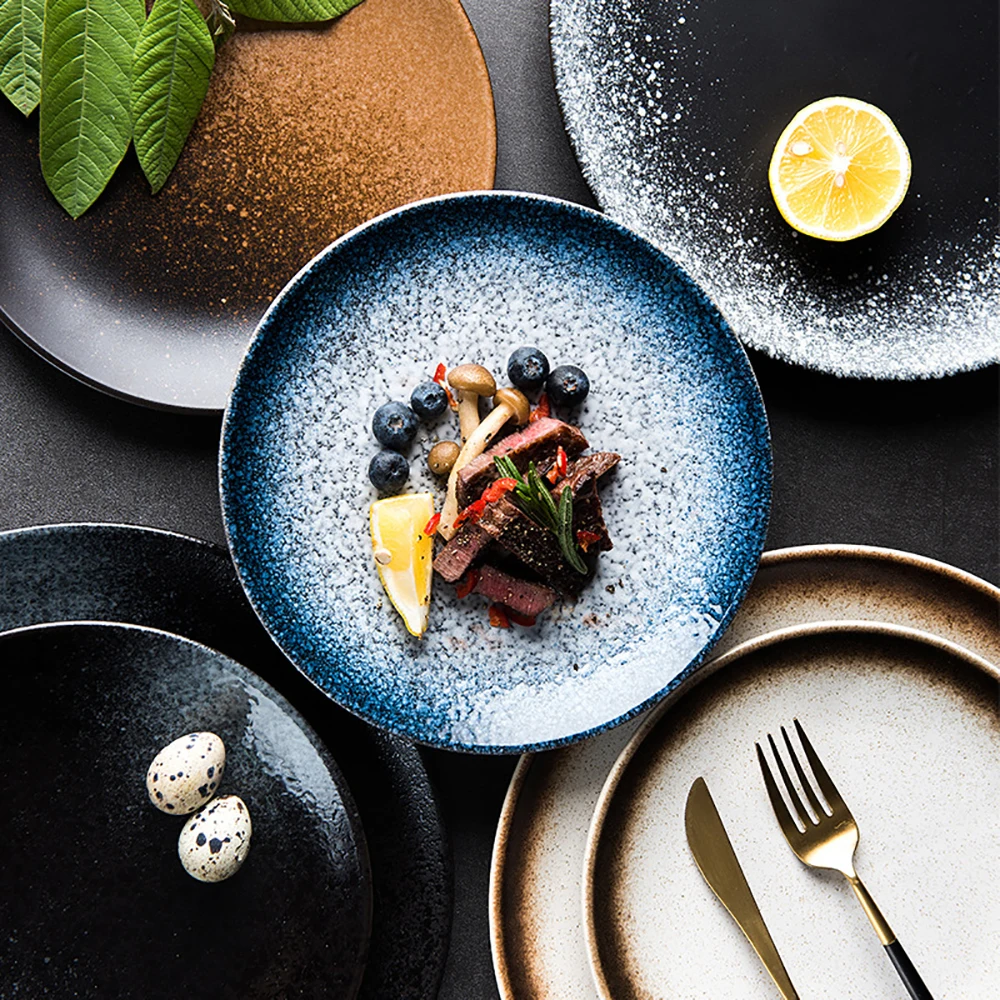 

6/8 Inch 1PCS Ceramic Japanesestyle Round Flat Plate Meal Steak Creative Pastry Plate Family Souvenir Sun Moon Whole Food Style