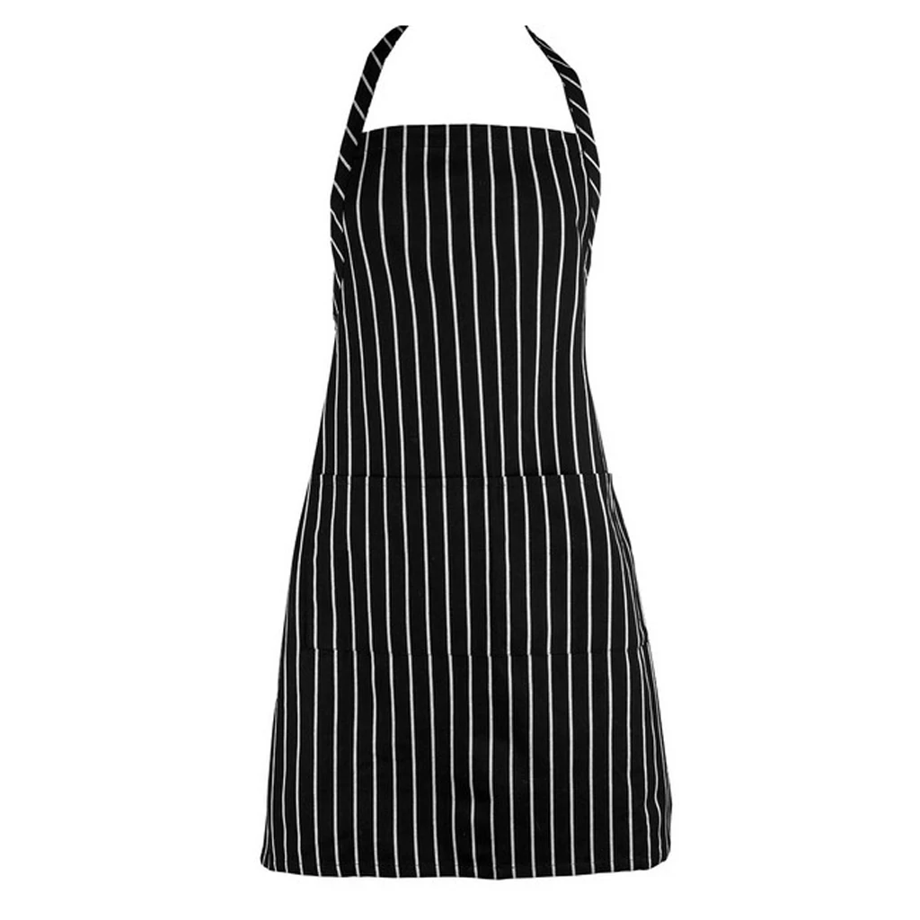 

2 Pieces Stripe Apron with Pockets & Adjustable Waiters Cap Pack Black