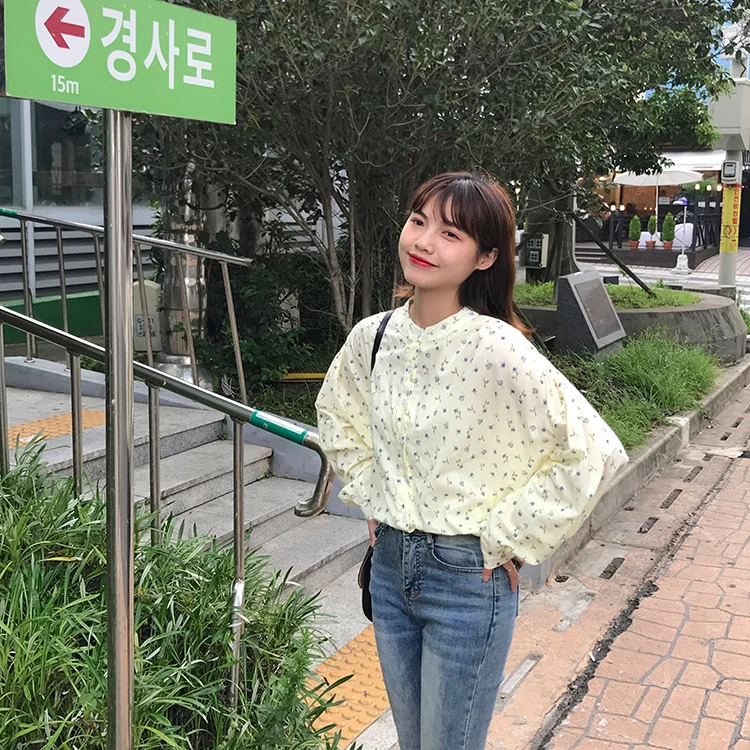 2 цвета осень 2019 корейский стиль милый цветочный принт рубашка с длинными