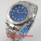 Мужские часы с автоподзаводом BLIGER Nologo Blue NH35A PT5000, красные, бу, плоские, сапфировое стекло, средний полированный ремешок, вставка из сплава