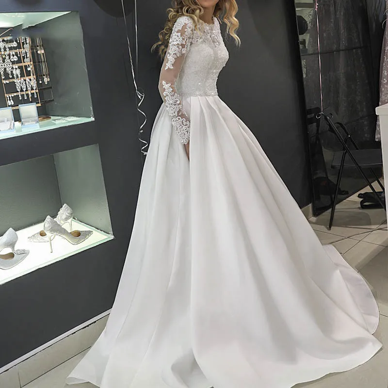 NBW004 robe de mariee роскошное кружевное и атласное свадебное платье 2019 винтажное