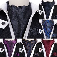 fashion black silk cravat ascot tie for men paisley jacquard tie set pocket square cufflinks for wedding party barry wang as 001